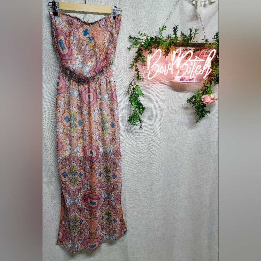 Massimo supply co. strapless high low floral/paisley maxi dres